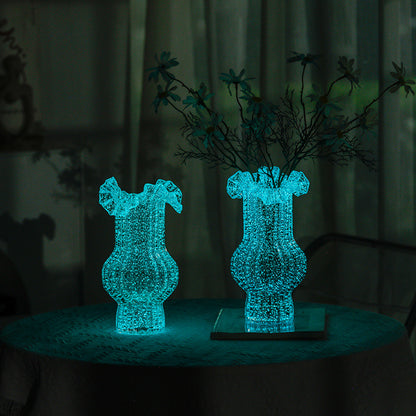 Pink Elegant Glow-in-the-Dark Glass Vase - Vintage-Style Ruffled & Ribbed Centrepiece V888-ELOSUNG32843