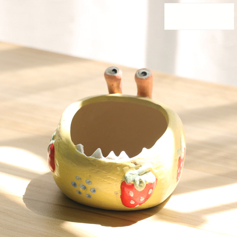 2 Pcs Yellow Whimsical Monster Ceramic Succulent Planter - Hand-Painted Character Pot with Drainage V888-ELOSUNG32847