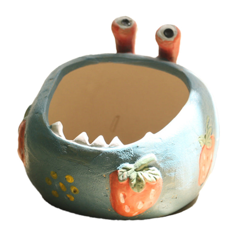 2 Pcs Yellow Whimsical Monster Ceramic Succulent Planter - Hand-Painted Character Pot with Drainage V888-ELOSUNG32847