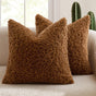 2 Pcs Brown Cozy Teddy Boucle Cushion Cover - Plush Decorative Square Pillow Case for Sofa & Bed V888-ELOSUNG32852
