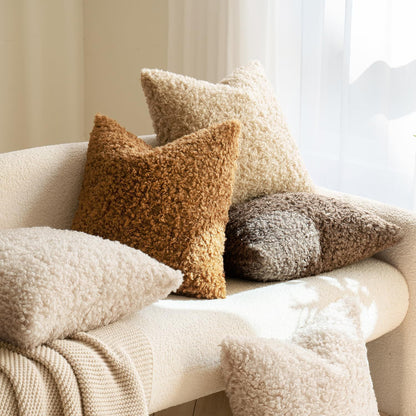 2 Pcs Brown Cozy Teddy Boucle Cushion Cover - Plush Decorative Square Pillow Case for Sofa & Bed V888-ELOSUNG32852