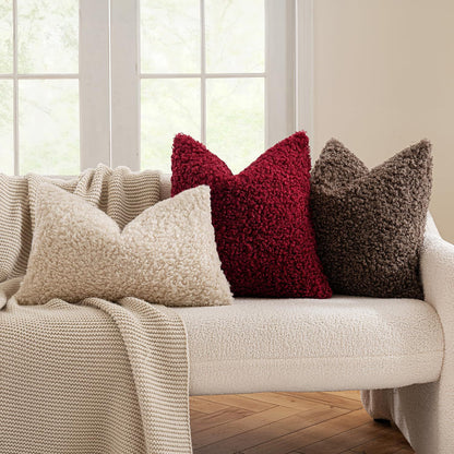 2 Pcs Coffee Cozy Teddy Boucle Cushion Cover - Plush Decorative Square Pillow Case for Sofa & Bed V888-ELOSUNG32855