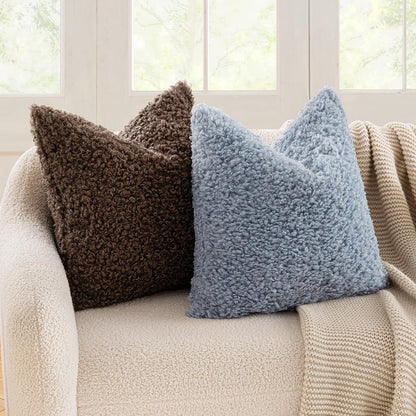 2 Pcs Red Cozy Teddy Boucle Cushion Cover - Plush Decorative Square Pillow Case for Sofa & Bed V888-ELOSUNG32856