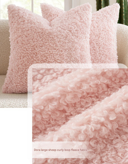 2 Pcs Red Cozy Teddy Boucle Cushion Cover - Plush Decorative Square Pillow Case for Sofa & Bed V888-ELOSUNG32856
