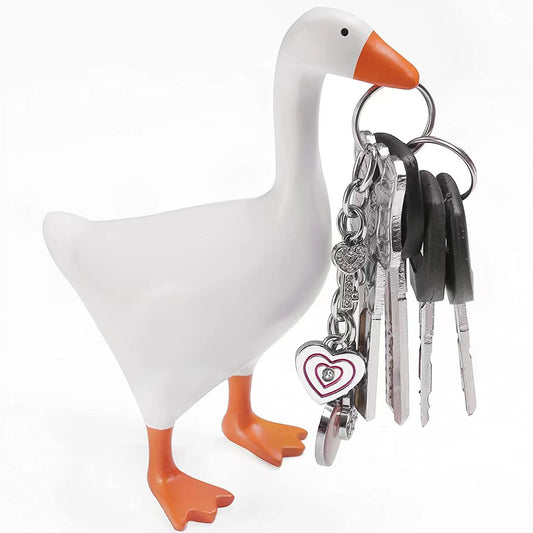 2 Pcs White and Yellow Whimsical Magnetic Goose Figurine - Novelty Key Holder & Desk Organizer V888-ELOSUNG32857