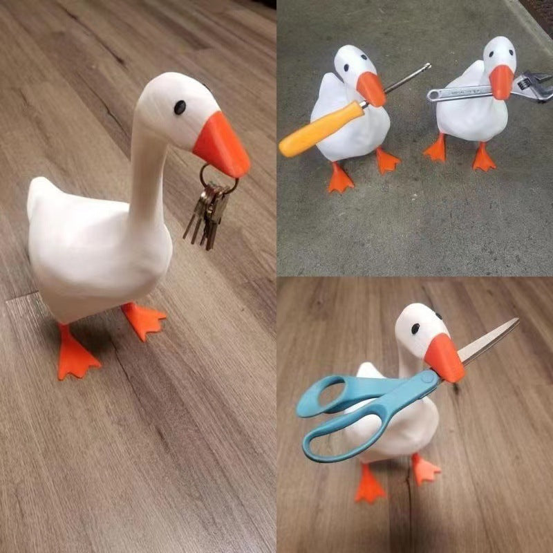 2 Pcs White and Yellow Whimsical Magnetic Goose Figurine - Novelty Key Holder & Desk Organizer V888-ELOSUNG32857