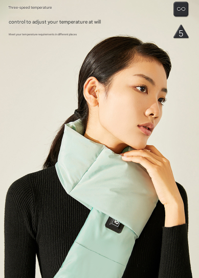 Light Green USB Electric Heated Scarf - Portable Puffer Neck Warmer with 3-Level Heat Control for Winter V888-ELOSUNG32864