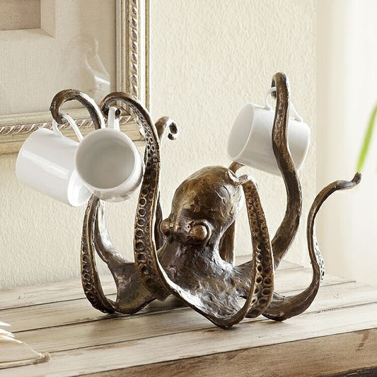 Bronze Vintage Bronze Octopus Mug Holder - Decorative Resin Statue & Countertop Cup Rack V888-ELOSUNG32868