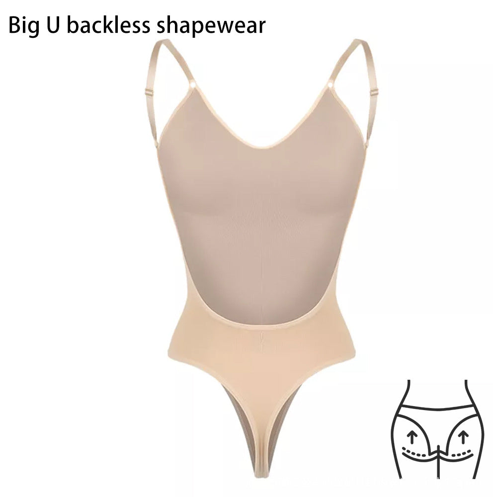 2 Pcs Size M Black Seamless Backless Bodysuit Shapewear - Deep U-Plunge Tummy Control Thong Shaper V888-ELOSUNG32875