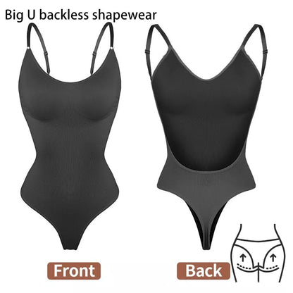 2 Pcs Size XXL Black Seamless Backless Bodysuit Shapewear - Deep U-Plunge Tummy Control Thong Shaper V888-ELOSUNG32878