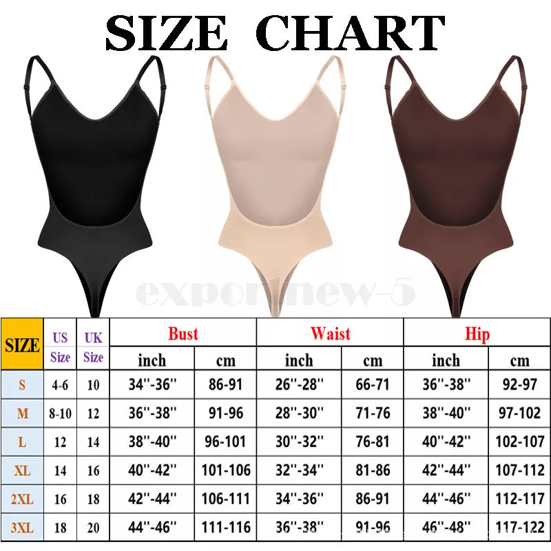 2 Pcs Size L Skin Color Seamless Backless Bodysuit Shapewear - Deep U-Plunge Tummy Control Thong Shaper V888-ELOSUNG32880