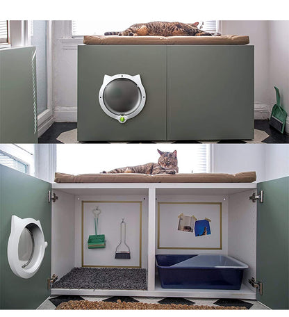 White 4-Way Locking Cat Flap Door - Pet Entry Portal for Interior Doors, Walls & Cabinets V888-ELOSUNG32884