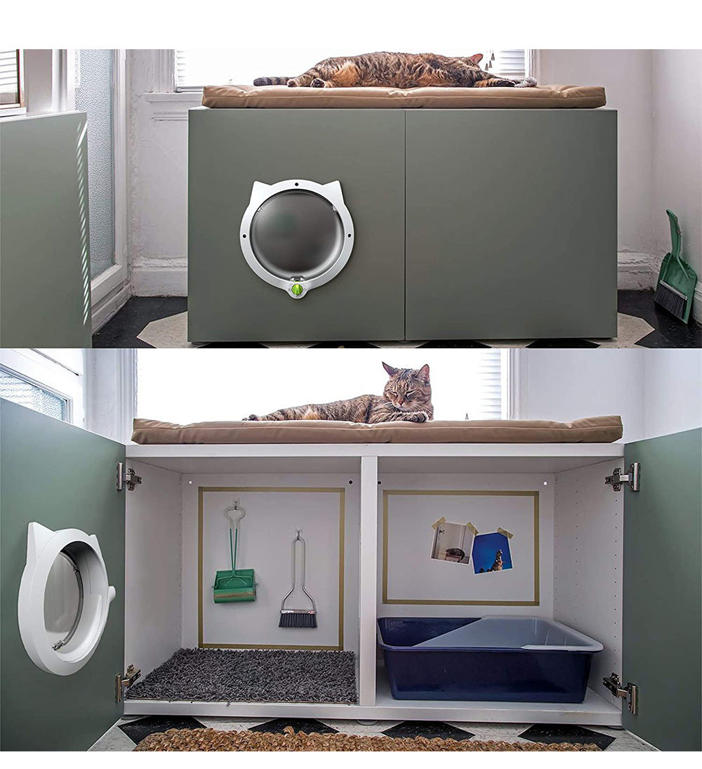 Black 4-Way Locking Cat Flap Door - Pet Entry Portal for Interior Doors, Walls & Cabinets V888-ELOSUNG32885