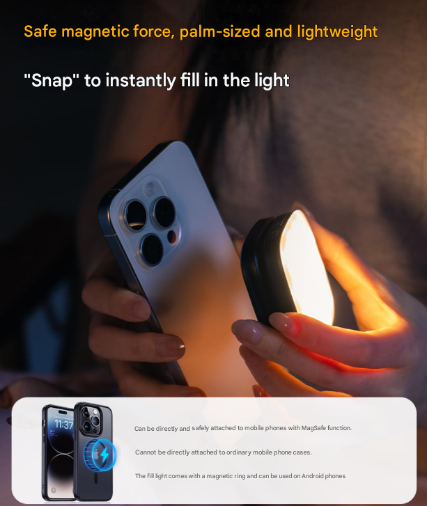 Black Magnetic Foldable Selfie Light with Mirror - Rechargeable LED Fill Light for iPhone & Android V888-ELOSUNG32899