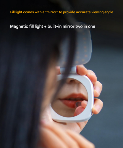 Black Magnetic Foldable Selfie Light with Mirror - Rechargeable LED Fill Light for iPhone & Android V888-ELOSUNG32899