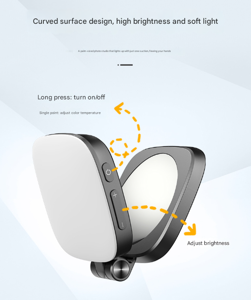Black Magnetic Foldable Selfie Light with Mirror - Rechargeable LED Fill Light for iPhone & Android V888-ELOSUNG32899