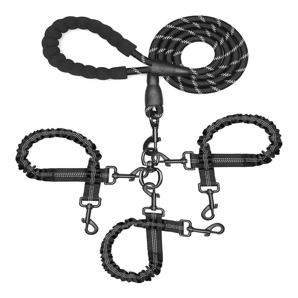 Black 3-in-1 Tangle-Free Dog Leash for 1-3 Dogs - Heavy Duty Bungee Coupler with Reflective Stitching & V888-ELOSUNG32908