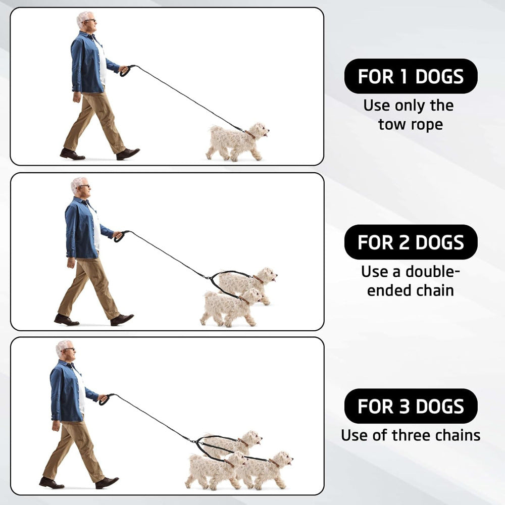 Red 3-in-1 Tangle-Free Dog Leash for 1-3 Dogs - Heavy Duty Bungee Coupler with Reflective Stitching & Padded V888-ELOSUNG32909