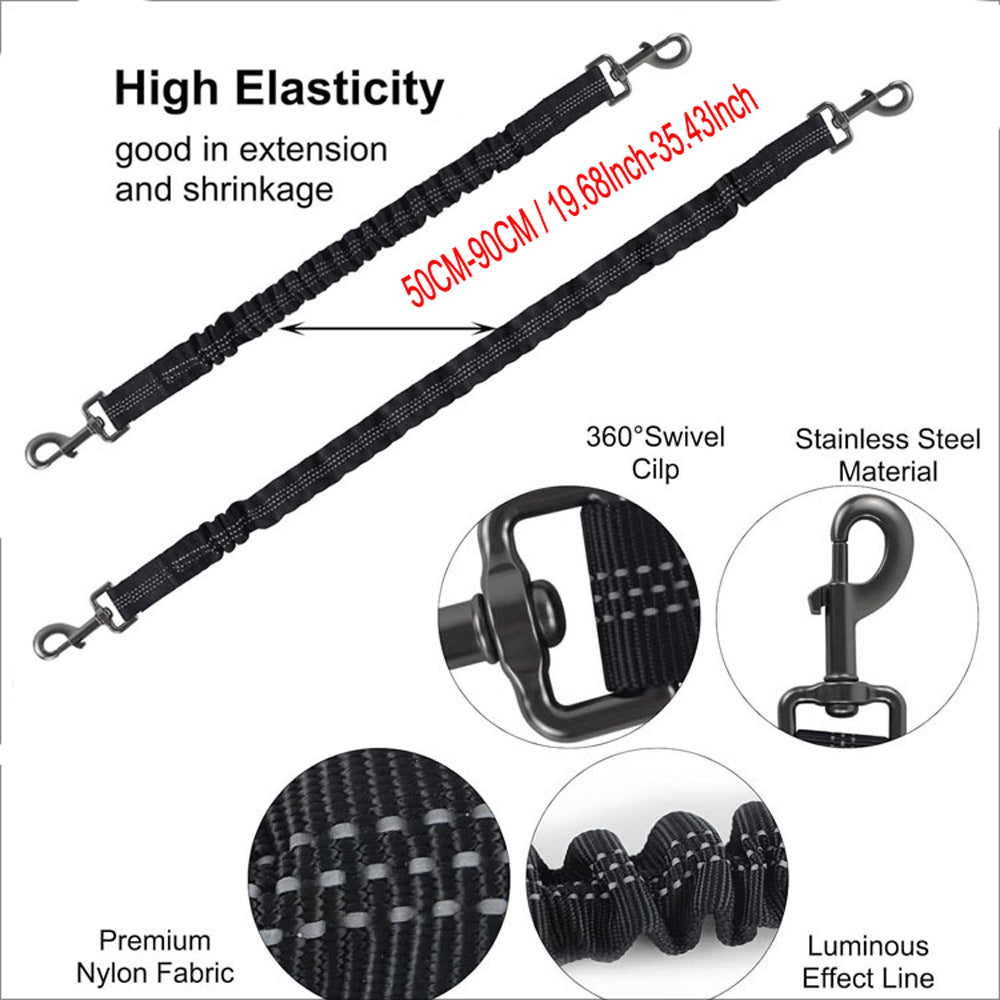 Red 3-in-1 Tangle-Free Dog Leash for 1-3 Dogs - Heavy Duty Bungee Coupler with Reflective Stitching & Padded V888-ELOSUNG32909