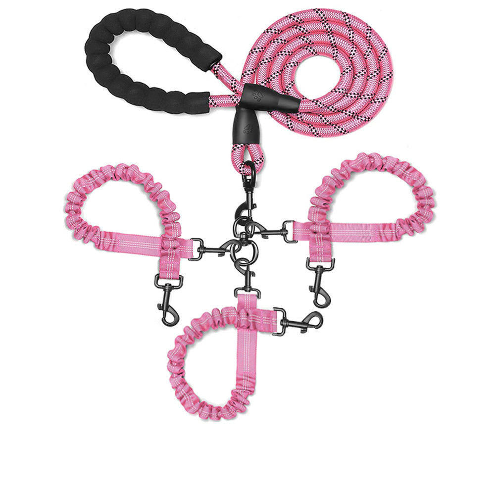 Pink 3-in-1 Tangle-Free Dog Leash for 1-3 Dogs - Heavy Duty Bungee Coupler with Reflective Stitching & Padded V888-ELOSUNG32910