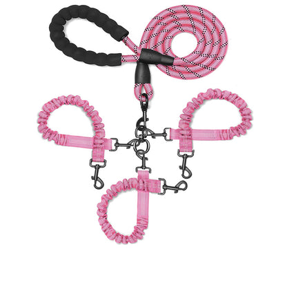 Pink 3-in-1 Tangle-Free Dog Leash for 1-3 Dogs - Heavy Duty Bungee Coupler with Reflective Stitching & Padded V888-ELOSUNG32910