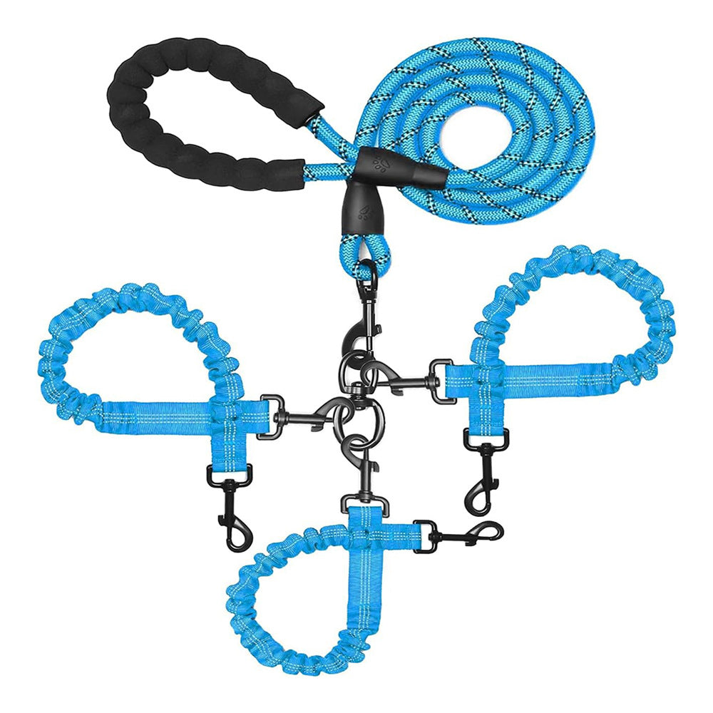Blue 3-in-1 Tangle-Free Dog Leash for 1-3 Dogs - Heavy Duty Bungee Coupler with Reflective Stitching & Padded V888-ELOSUNG32911