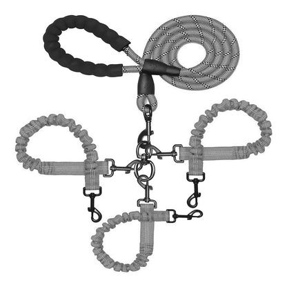 Grey 3-in-1 Tangle-Free Dog Leash for 1-3 Dogs - Heavy Duty Bungee Coupler with Reflective Stitching & Padded V888-ELOSUNG32912