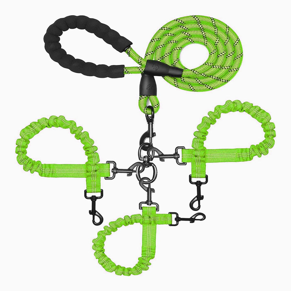 Green 3-in-1 Tangle-Free Dog Leash for 1-3 Dogs - Heavy Duty Bungee Coupler with Reflective Stitching & V888-ELOSUNG32913