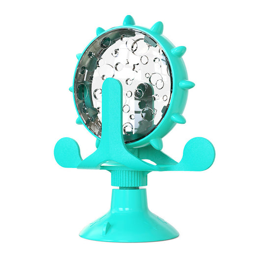Blue Interactive Pet Treat Dispenser - Spinning Wheel Food Puzzle Toy for Cats & Dogs with Suction Cup Base V888-ELOSUNG32920