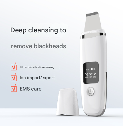 White Professional 4-in-1 Ultrasonic Skin Scrubber - Deep Pore Cleanser, Blackhead Remover & EMS Facial V888-ELOSUNG32930