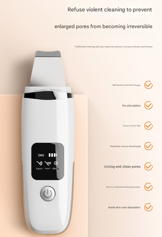 White Professional 4-in-1 Ultrasonic Skin Scrubber - Deep Pore Cleanser, Blackhead Remover & EMS Facial V888-ELOSUNG32930