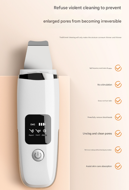 White Professional 4-in-1 Ultrasonic Skin Scrubber - Deep Pore Cleanser, Blackhead Remover & EMS Facial V888-ELOSUNG32930