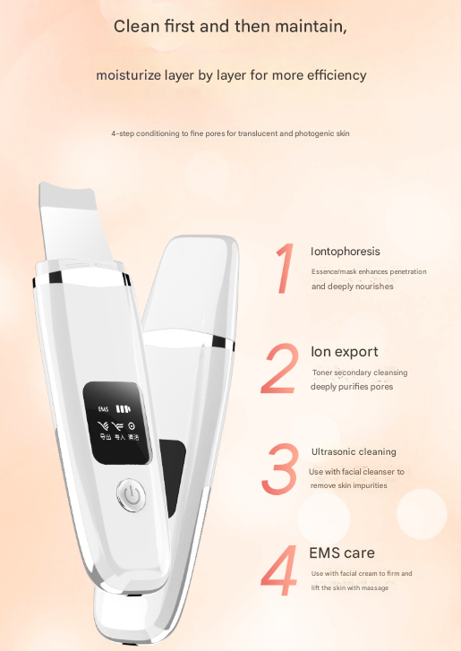 White Professional 4-in-1 Ultrasonic Skin Scrubber - Deep Pore Cleanser, Blackhead Remover & EMS Facial V888-ELOSUNG32930