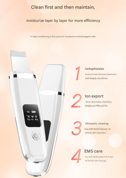 White Professional 4-in-1 Ultrasonic Skin Scrubber - Deep Pore Cleanser, Blackhead Remover & EMS Facial V888-ELOSUNG32930