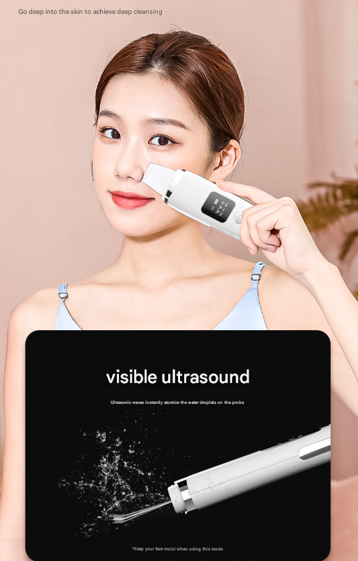 White Professional 4-in-1 Ultrasonic Skin Scrubber - Deep Pore Cleanser, Blackhead Remover & EMS Facial V888-ELOSUNG32930