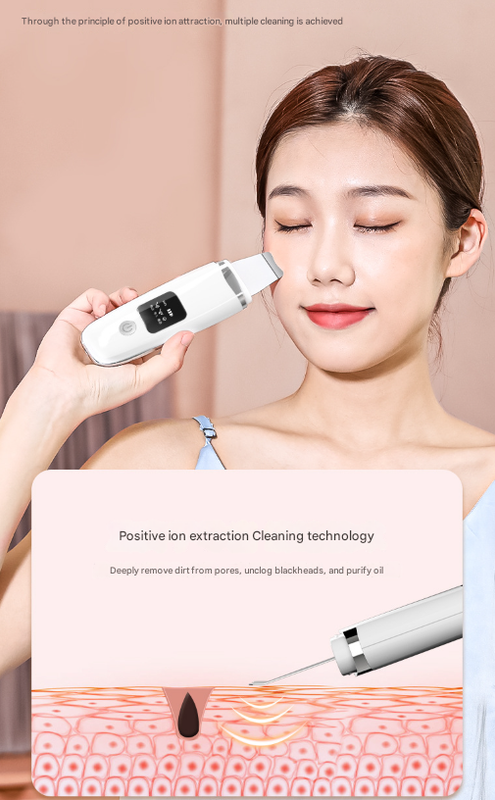 White Professional 4-in-1 Ultrasonic Skin Scrubber - Deep Pore Cleanser, Blackhead Remover & EMS Facial V888-ELOSUNG32930