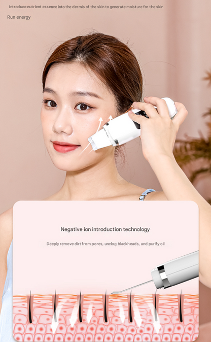 White Professional 4-in-1 Ultrasonic Skin Scrubber - Deep Pore Cleanser, Blackhead Remover & EMS Facial V888-ELOSUNG32930