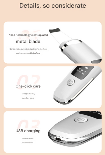 White Professional 4-in-1 Ultrasonic Skin Scrubber - Deep Pore Cleanser, Blackhead Remover & EMS Facial V888-ELOSUNG32930