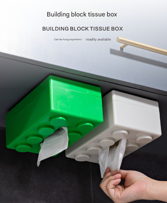 Red 2 Pcs Creative Building Block Tissue Box Holder - Wall-Mounted & Desktop Dispenser for Bathroom, Kids V888-ELOSUNG32941