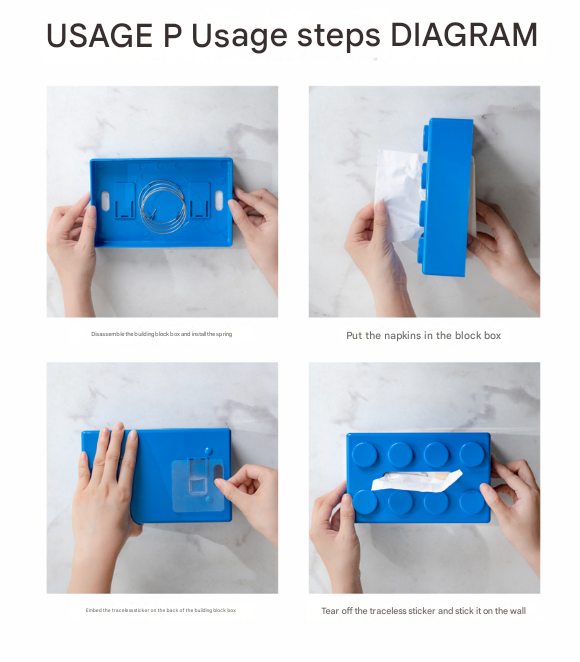 Red 2 Pcs Creative Building Block Tissue Box Holder - Wall-Mounted & Desktop Dispenser for Bathroom, Kids V888-ELOSUNG32941