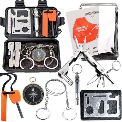Black 8-in-1 Emergency Survival Kit - Compact Outdoor Gear for Camping, Hiking & Car V888-ELOSUNG32944