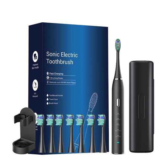 Black Sonic Rechargeable Electric Toothbrush with 8 Heads & Travel Case - 5 Brushing Modes & Smart Timer(USB) V888-ELOSUNG32947