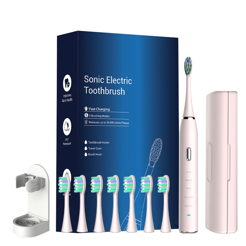 Pink Sonic Rechargeable Electric Toothbrush with 8 Heads & Travel Case - 5 Brushing Modes & Smart Timer(USB) V888-ELOSUNG32948