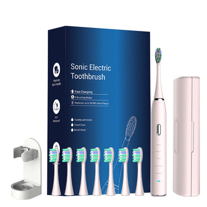 Pink Sonic Rechargeable Electric Toothbrush with 8 Heads & Travel Case - 5 Brushing Modes & Smart Timer(USB) V888-ELOSUNG32948