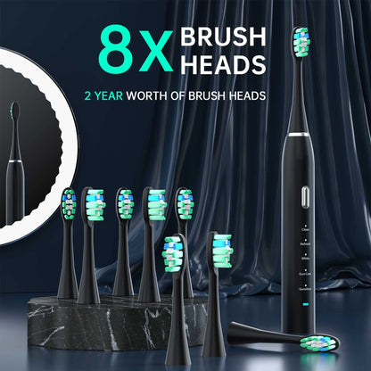 Pink Sonic Rechargeable Electric Toothbrush with 8 Heads & Travel Case - 5 Brushing Modes & Smart Timer(USB) V888-ELOSUNG32948