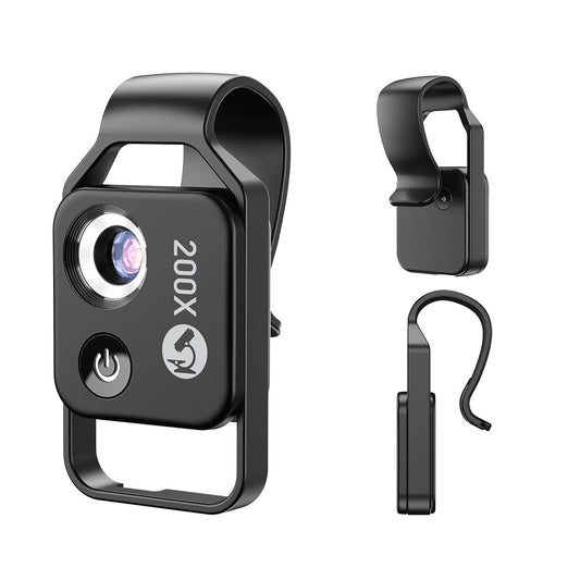 Black Portable 200X Clip-On Microscope Lens for Smartphone - HD Pocket Magnifier with CPL Filter and LED V888-ELOSUNG32960