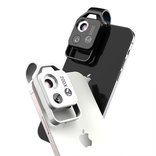 Black Portable 200X Clip-On Microscope Lens for Smartphone - HD Pocket Magnifier with CPL Filter and LED V888-ELOSUNG32960