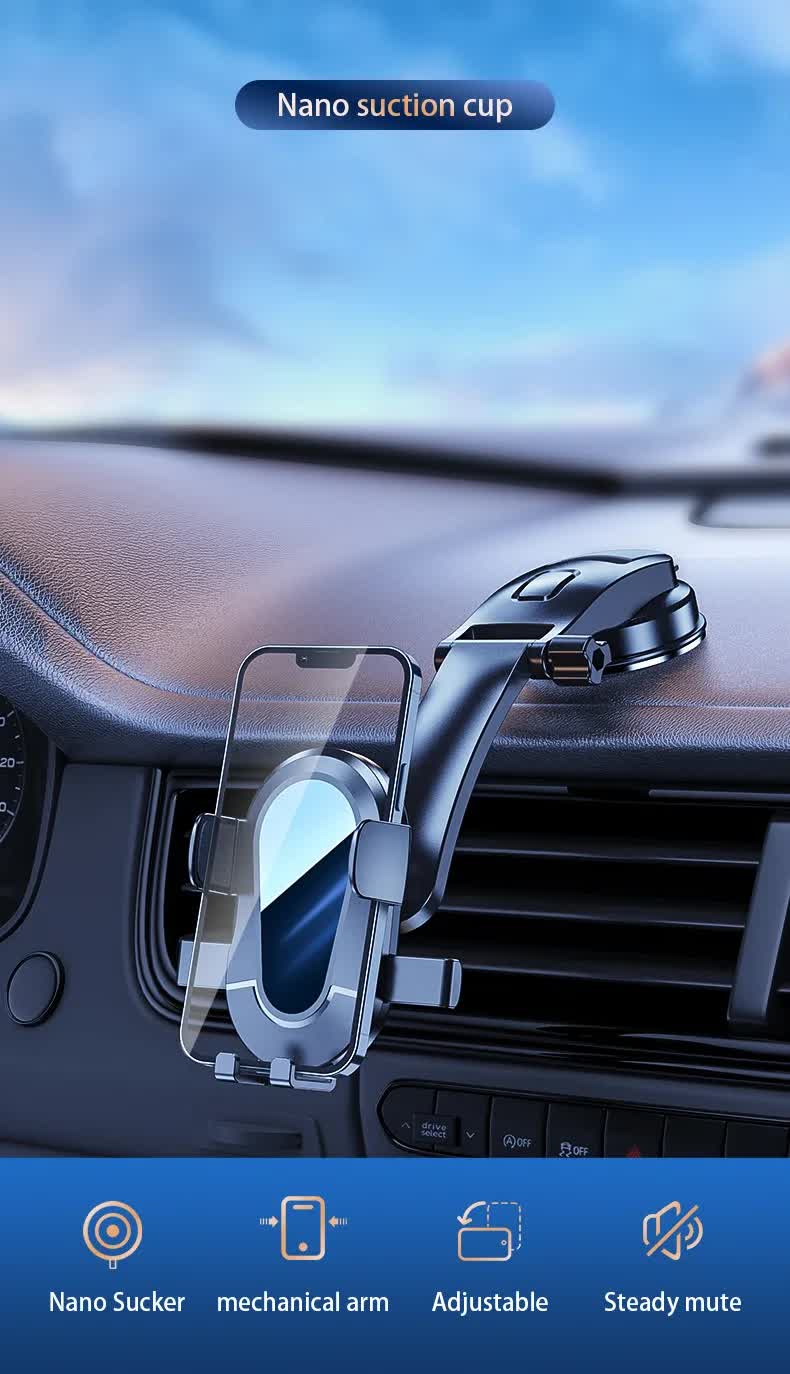 Black Universal Car Phone Mount Holder - 360 degrees Rotation with Upgraded Suction Cup for Dashboard & V888-ELOSUNG32968