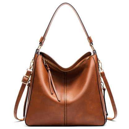 Brown Womens Soft PU Leather Hobo Bag - Large Casual Tote Handbag with Adjustable Crossbody Strap V888-ELOSUNG32971
