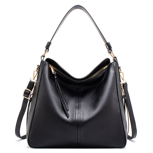 Black Womens Soft PU Leather Hobo Bag - Large Casual Tote Handbag with Adjustable Crossbody Strap V888-ELOSUNG32972
